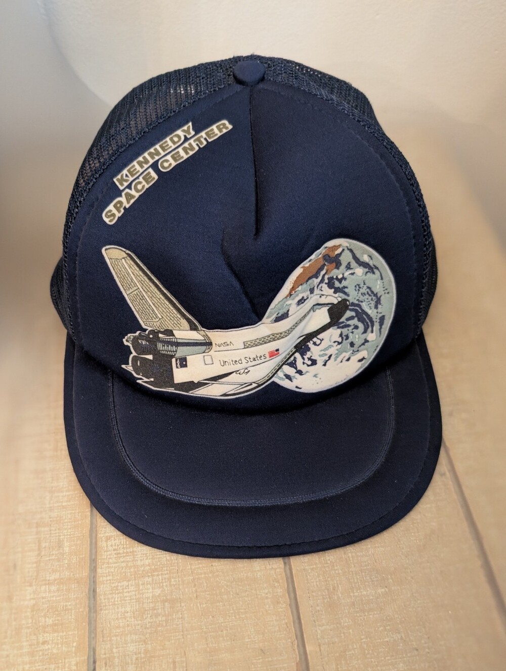 Never Worn! Vintage 1980s Kennedy Space Center Flocked Trucker Snapback